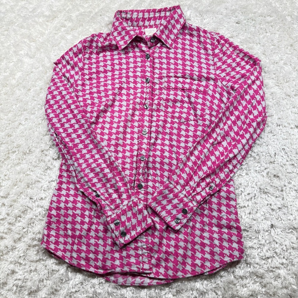 J.Crew The Perfect Shirt Women's XXS Pink Houndstooth LS Button Down Y2K Office